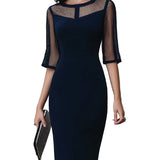 Ashley - Μίντι Μεσάτο Φόρεμα με Διάφανες Φάσες (Mesh Panel Tailored Midi Dress)