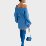Lucy | ElevenOra Chic Elegant Μπλε Μίνι Φόρεμα Με Έναν Ώμο Μακρύ Φουσκωτό Μανίκι A-Line