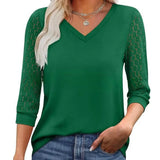 Lace-Sleeve Casual V-Neck Blouse