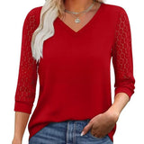 Lace-Sleeve Casual V-Neck Blouse