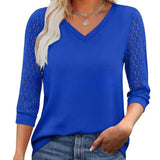 Lace-Sleeve Casual V-Neck Blouse