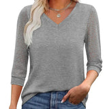 Lace-Sleeve Casual V-Neck Blouse