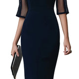 Ashley - Μίντι Μεσάτο Φόρεμα με Διάφανες Φάσες (Mesh Panel Tailored Midi Dress)