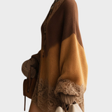 Mille | Καφέ Ombre Πλεκτό Δαντελένιο Oversized Φόρεμα Μίνι Με Μακριά Μανίκια