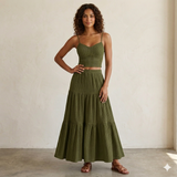 HALLIE – Δροσερό Σετ Crop Cami & Άλφα Γραμμή Φούστα