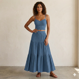 HALLIE – Δροσερό Σετ Crop Cami & Άλφα Γραμμή Φούστα