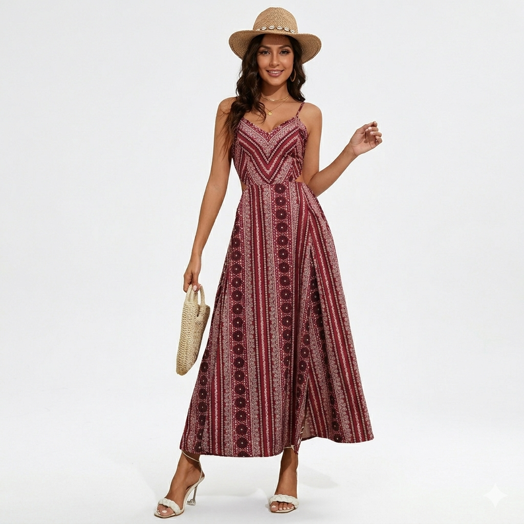 Zara – Boho Φόρεμα με Εξώπλατη Σχεδίαση & Σκίσιμο