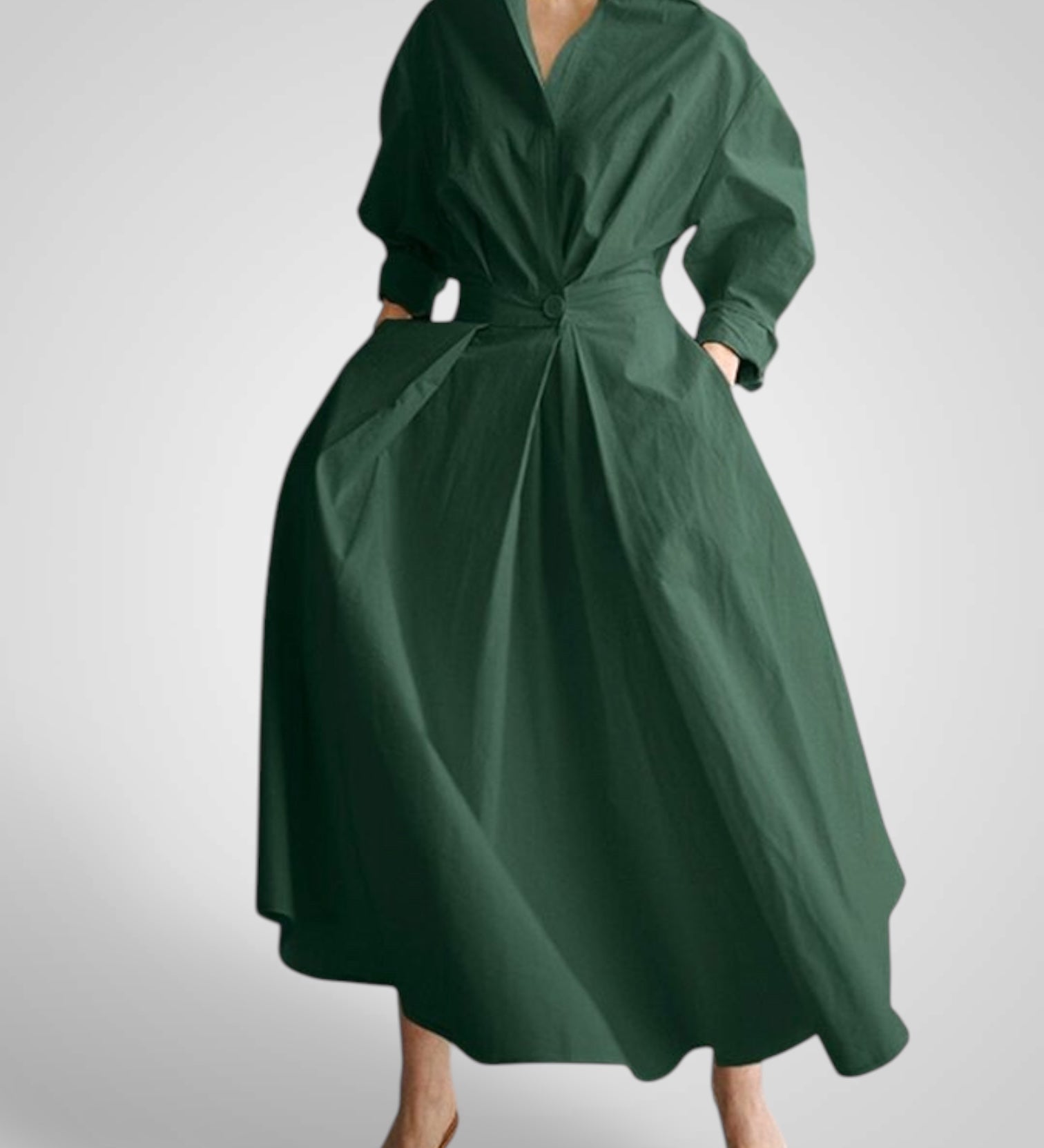 Έλλα | Γυναικεία Μάξι Φόρεμα με Pockets, Buttons, Μακρυμάνικοs
