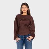 Tyronia | Σουέντ Draped Top - Καφέ
