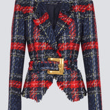 Marcea - Ζακέτα Tweed με Καρό Σχέδιο και Ζώνη (Belted Plaid Tweed Jacket)