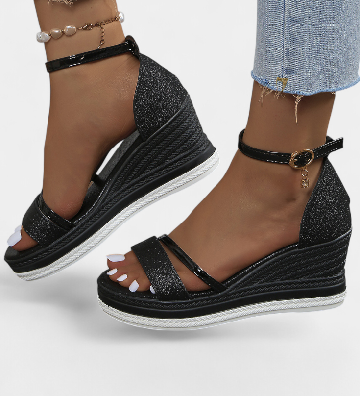 Corinne Orthopedic Wedge Platform Σανδάλια με γυαλιστερό φινίρισμα