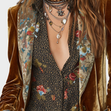 Kerstin | Vintage Λαβή Πολυεστέρας Βελούδινη Floral Εκτύπωση Πάτσαρ Μπλέιζερ