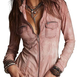 Seyma - Vintage Denim Πουκάμισο με Φερμουάρ και Ξέφτια (Vintage Zip-up Distressed Denim Shirt)