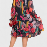 Annegret Φόρεμα Floral Midi με Μακριά Μανίκια και Ρευστή Γραμμή