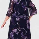 Shriley Φόρεμα από Σιφόν με Στάμπα Midnight Swirl και Ρευστή Σιλουέτα