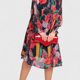 Annegret Φόρεμα Floral Midi με Μακριά Μανίκια και Ρευστή Γραμμή