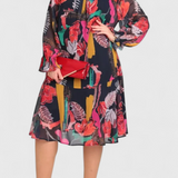 Annegret Φόρεμα Floral Midi με Μακριά Μανίκια και Ρευστή Γραμμή