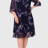 Shriley Φόρεμα από Σιφόν με Στάμπα Midnight Swirl και Ρευστή Σιλουέτα