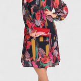 Annegret Φόρεμα Floral Midi με Μακριά Μανίκια και Ρευστή Γραμμή